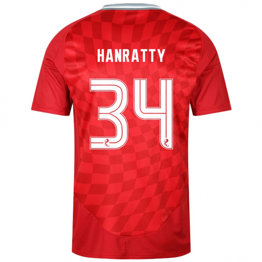 Kandiny Enfant Maillot Kevin Hanratty #34 Rouge Tenues Domicile 2024/25 T-Shirt