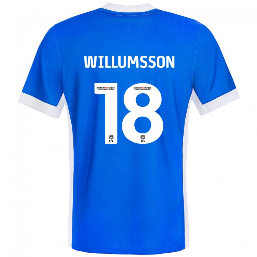 Kandiny Enfant Maillot Willum Thór Willumsson #18 Bleu Blanc Tenues Domicile 2024/25 T-Shirt