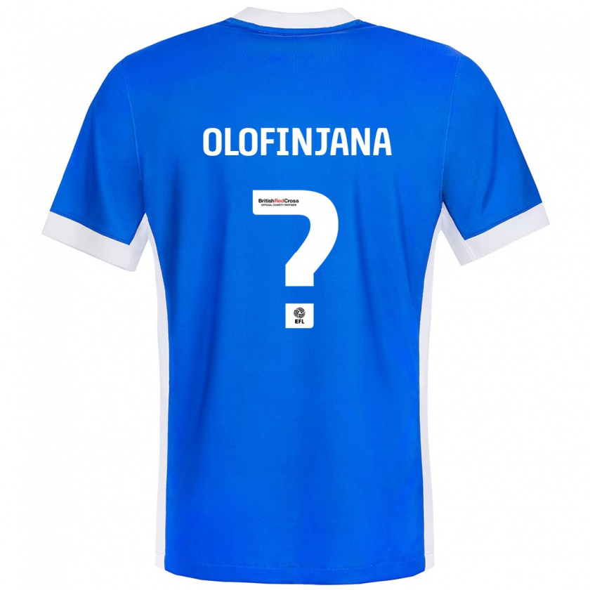 Kandiny Enfant Maillot Femi Olofinjana #0 Bleu Blanc Tenues Domicile 2024/25 T-Shirt