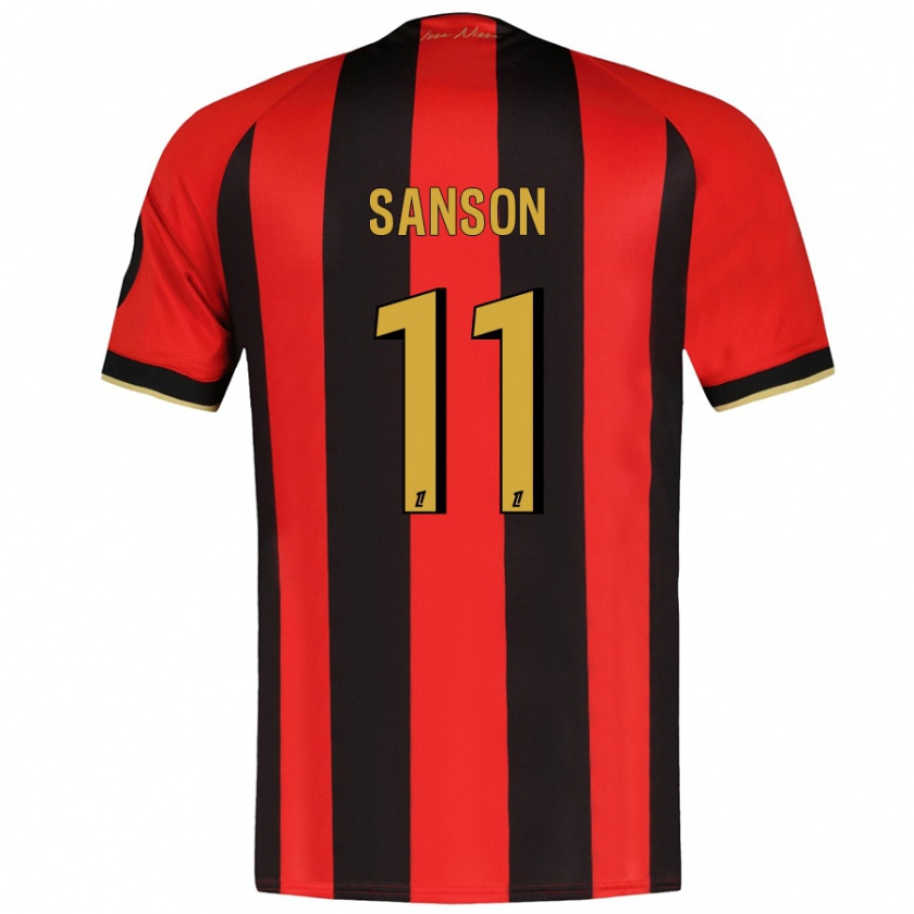 Kandiny Enfant Maillot Morgan Sanson #11 Rouge Noir Tenues Domicile 2024/25 T-Shirt