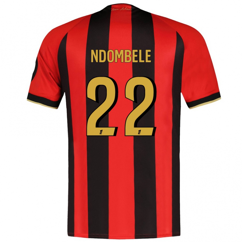 Kandiny Enfant Maillot Tanguy Ndombélé #22 Rouge Noir Tenues Domicile 2024/25 T-Shirt