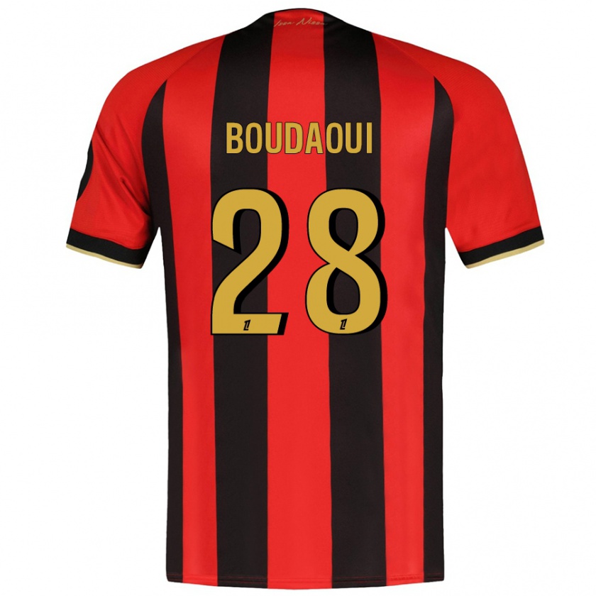 Kandiny Enfant Maillot Hicham Boudaoui #28 Rouge Noir Tenues Domicile 2024/25 T-Shirt