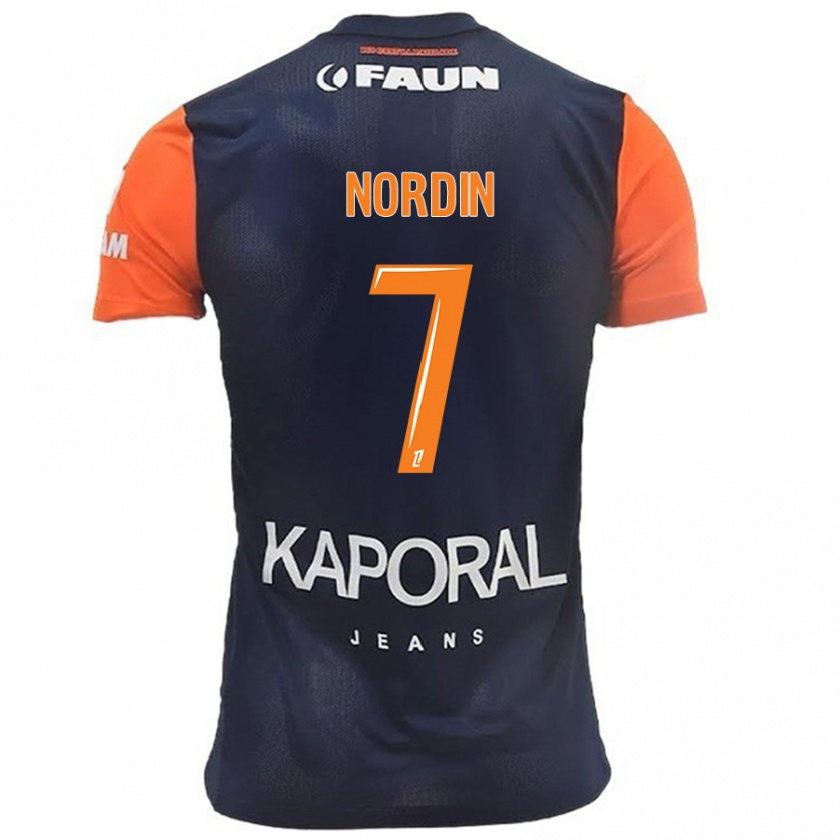 Kandiny Enfant Maillot Arnaud Nordin #7 Bleu Marine Orange Tenues Domicile 2024/25 T-Shirt