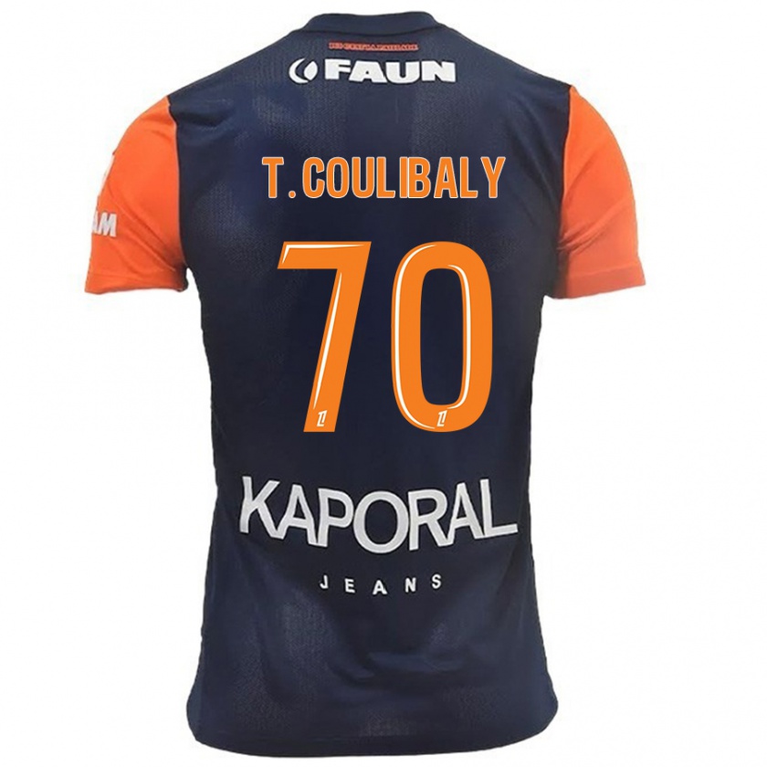 Kandiny Enfant Maillot Tanguy Coulibaly #70 Bleu Marine Orange Tenues Domicile 2024/25 T-Shirt