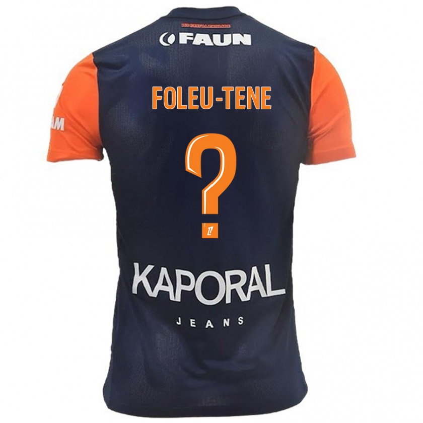 Kandiny Enfant Maillot Kévin Foleu-Tene #0 Bleu Marine Orange Tenues Domicile 2024/25 T-Shirt