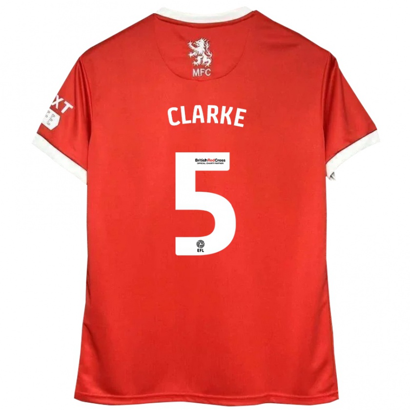 Kandiny Enfant Maillot Matt Clarke #5 Rouge Blanc Tenues Domicile 2024/25 T-Shirt