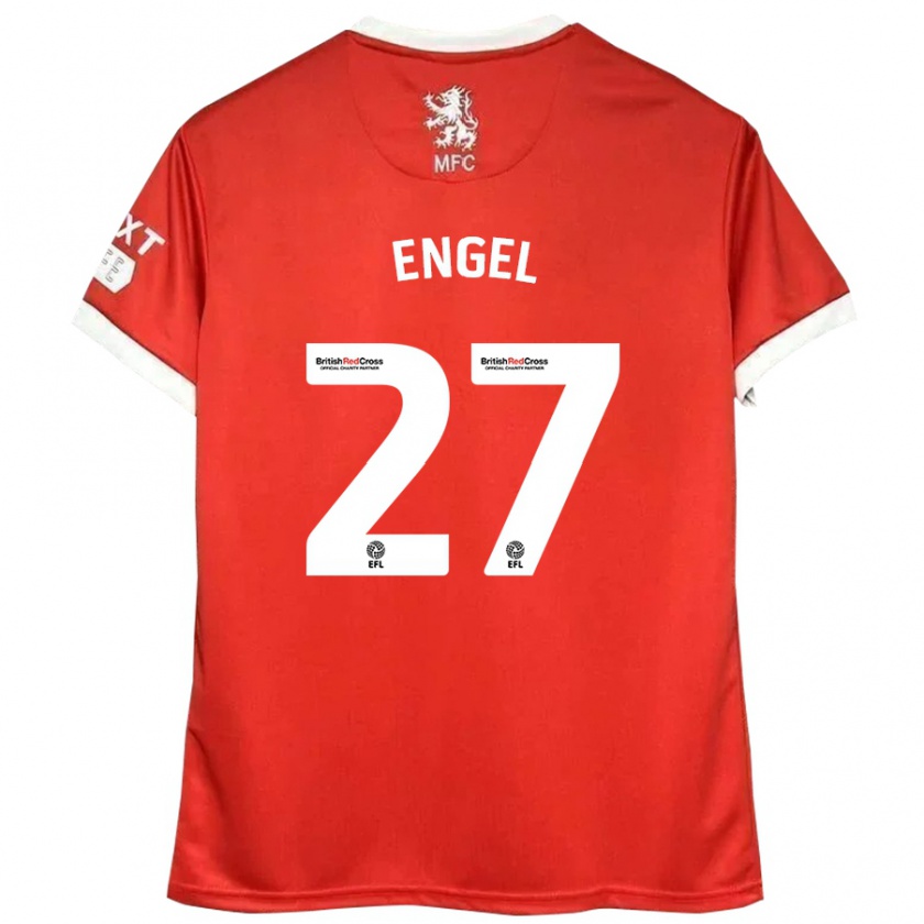 Kandiny Enfant Maillot Lukas Engel #27 Rouge Blanc Tenues Domicile 2024/25 T-Shirt