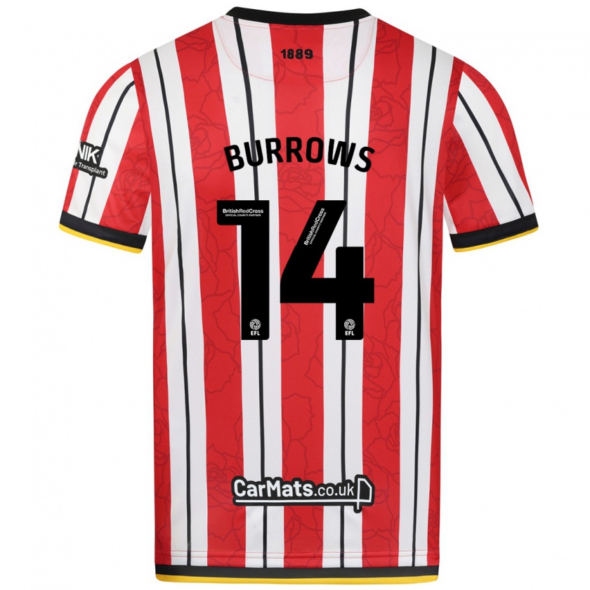 Kandiny Enfant Maillot Harrison Burrows #14 Rayures Blanches Rouges Tenues Domicile 2024/25 T-Shirt