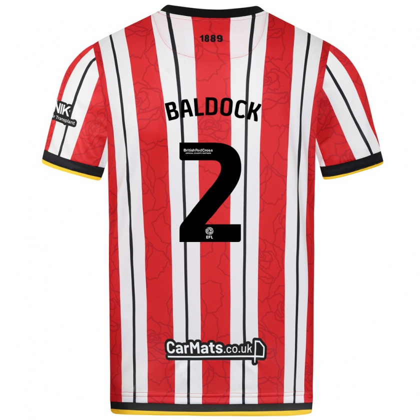 Kandiny Enfant Maillot George Baldock #2 Rayures Blanches Rouges Tenues Domicile 2024/25 T-Shirt