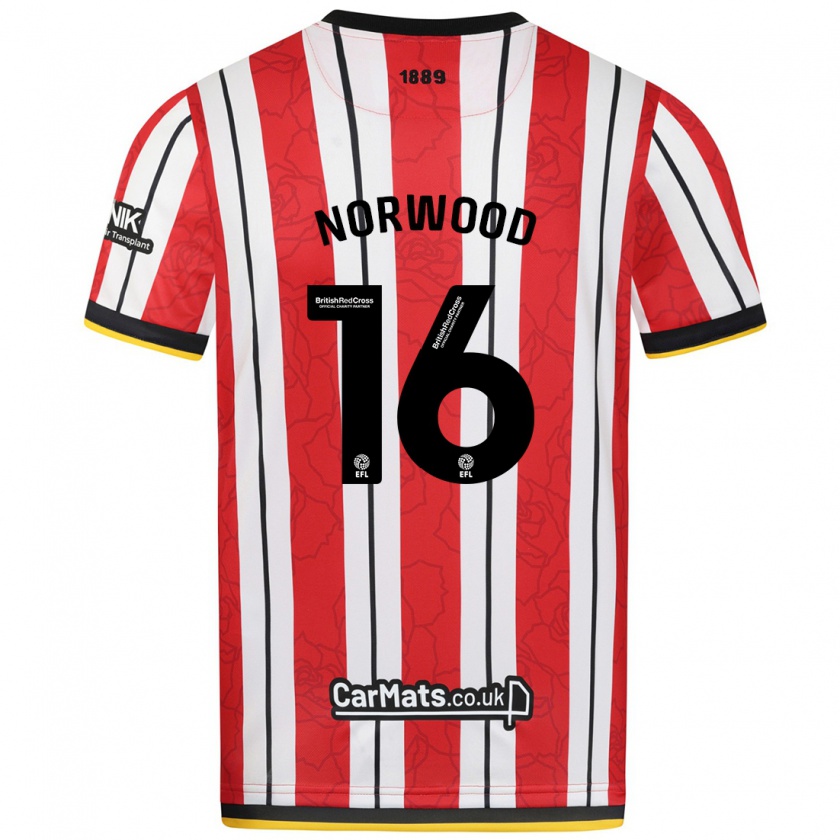 Kandiny Enfant Maillot Oliver Norwood #16 Rayures Blanches Rouges Tenues Domicile 2024/25 T-Shirt