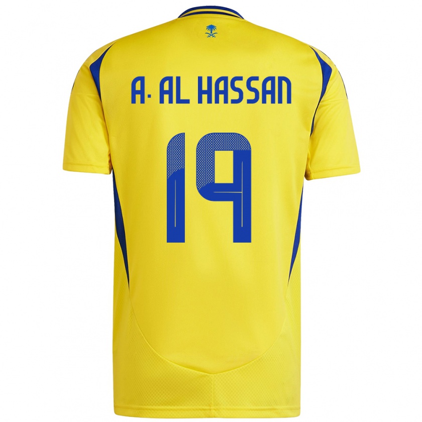 Kandiny Enfant Maillot Ali Al-Hassan #19 Jaune Bleu Tenues Domicile 2024/25 T-Shirt