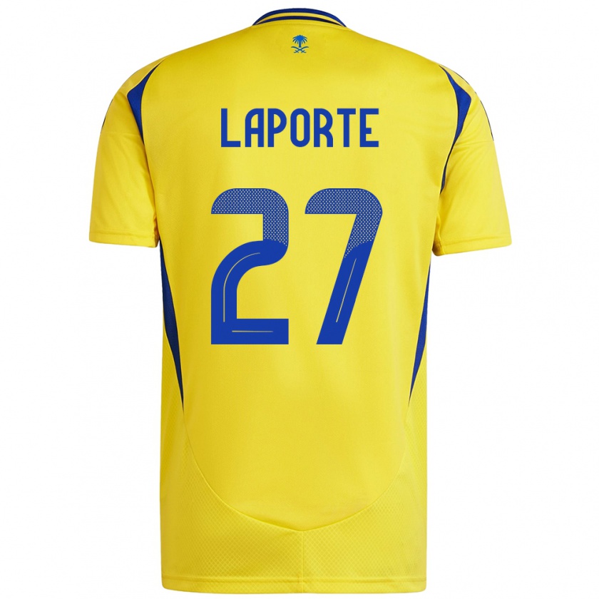 Kandiny Enfant Maillot Aymeric Laporte #27 Jaune Bleu Tenues Domicile 2024/25 T-Shirt