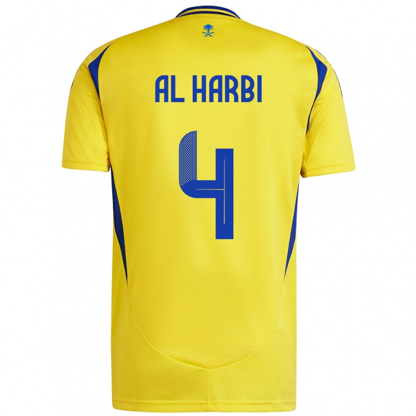 Kandiny Enfant Maillot Fay Al-Harbi #4 Jaune Bleu Tenues Domicile 2024/25 T-Shirt