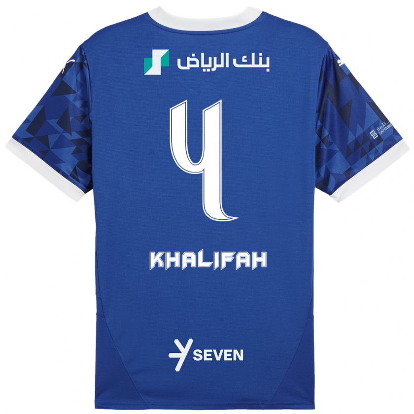 Kandiny Enfant Maillot Khalifah Al-Dawsari #4 Bleu Foncé Blanc Tenues Domicile 2024/25 T-Shirt