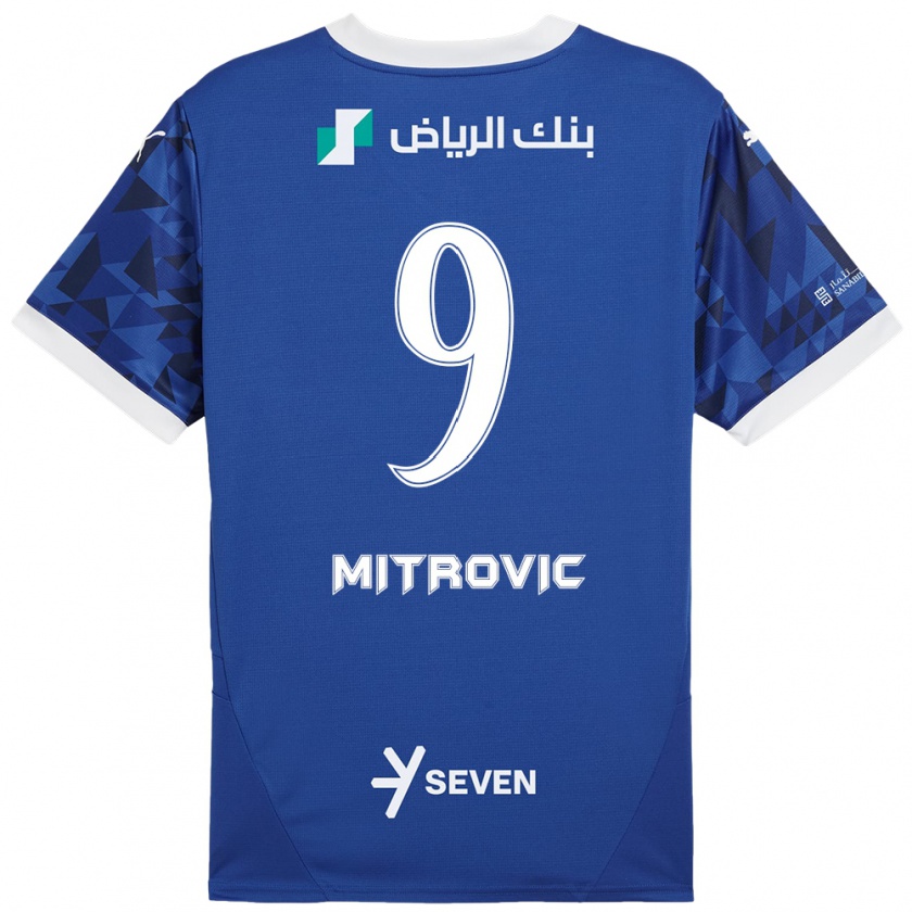 Kandiny Enfant Maillot Aleksandar Mitrović #9 Bleu Foncé Blanc Tenues Domicile 2024/25 T-Shirt