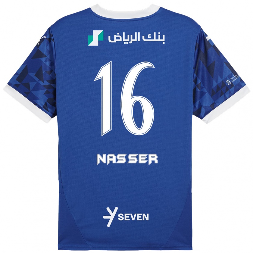 Kandiny Enfant Maillot Nasser Al-Dawsari #16 Bleu Foncé Blanc Tenues Domicile 2024/25 T-Shirt