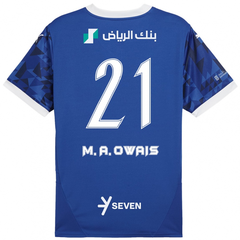 Kandiny Enfant Maillot Mohammed Al-Owais #21 Bleu Foncé Blanc Tenues Domicile 2024/25 T-Shirt