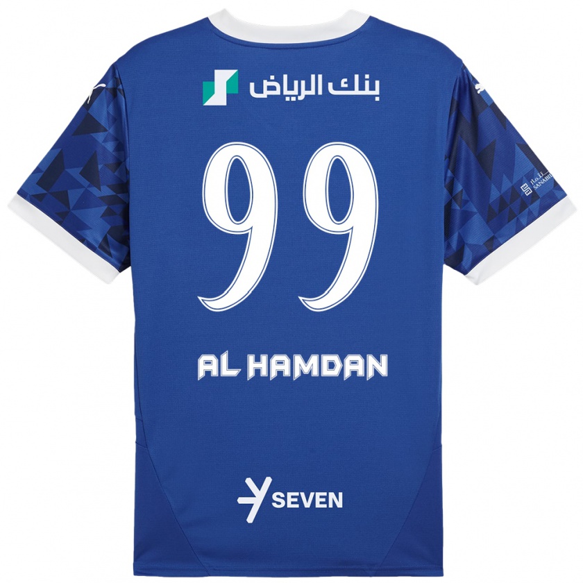 Kandiny Enfant Maillot Abdullah Al-Hamdan #99 Bleu Foncé Blanc Tenues Domicile 2024/25 T-Shirt