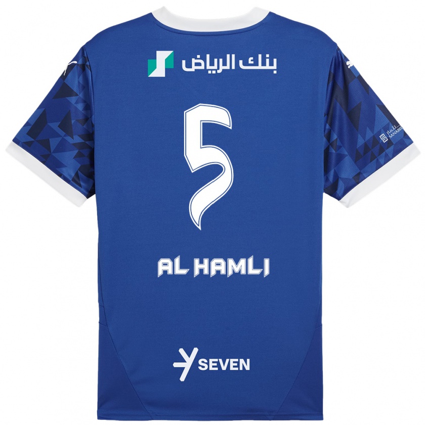 Kandiny Enfant Maillot Noura Al-Hamli #5 Bleu Foncé Blanc Tenues Domicile 2024/25 T-Shirt