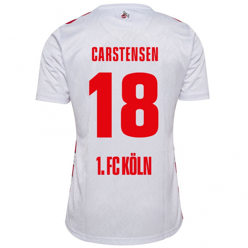 Kandiny Enfant Maillot Rasmus Carstensen #18 Blanc Rouge Tenues Domicile 2024/25 T-Shirt