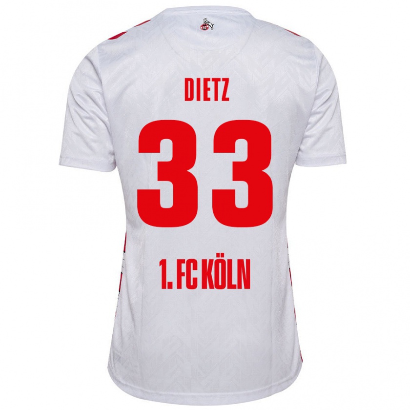 Kandiny Enfant Maillot Florian Dietz #33 Blanc Rouge Tenues Domicile 2024/25 T-Shirt