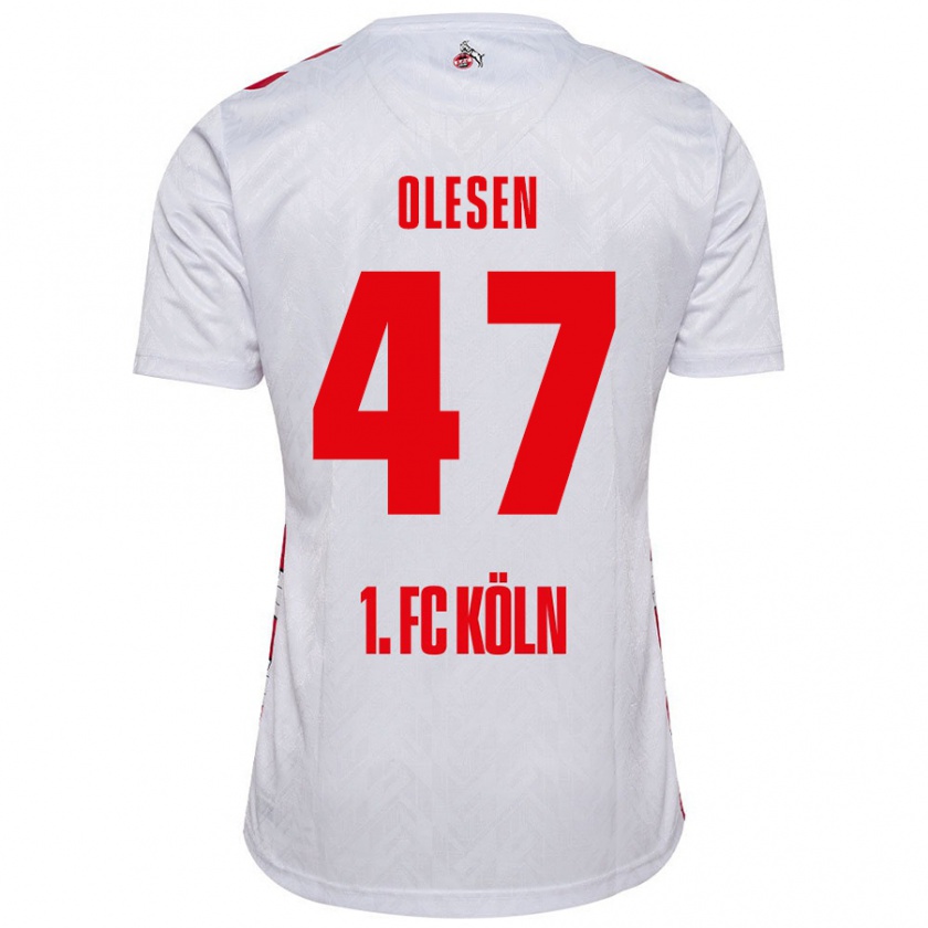 Kandiny Enfant Maillot Mathias Olesen #47 Blanc Rouge Tenues Domicile 2024/25 T-Shirt