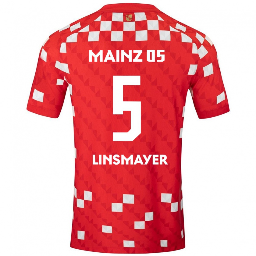 Kandiny Enfant Maillot Denis Linsmayer #5 Blanc Rouge Tenues Domicile 2024/25 T-Shirt