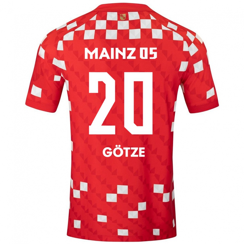 Kandiny Enfant Maillot Justus Götze #20 Blanc Rouge Tenues Domicile 2024/25 T-Shirt