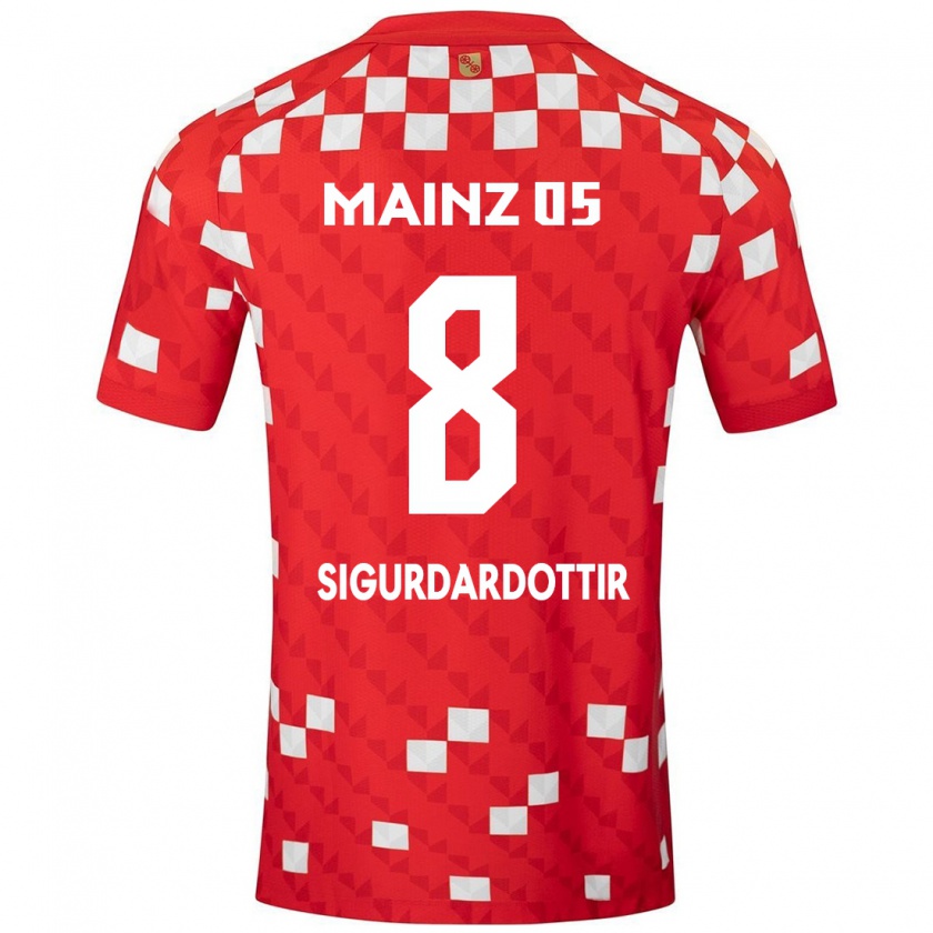 Kandiny Enfant Maillot Heiðrún Sigurðardóttir #8 Blanc Rouge Tenues Domicile 2024/25 T-Shirt