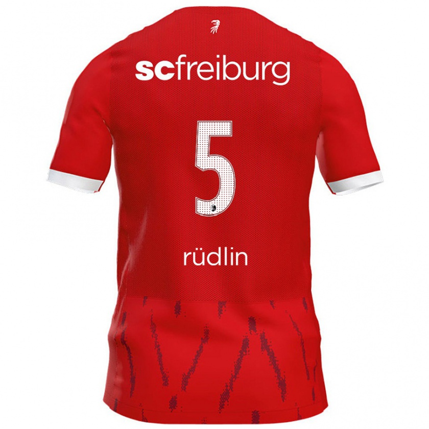 Kandiny Enfant Maillot Fabian Rüdlin #5 Rouge Tenues Domicile 2024/25 T-Shirt