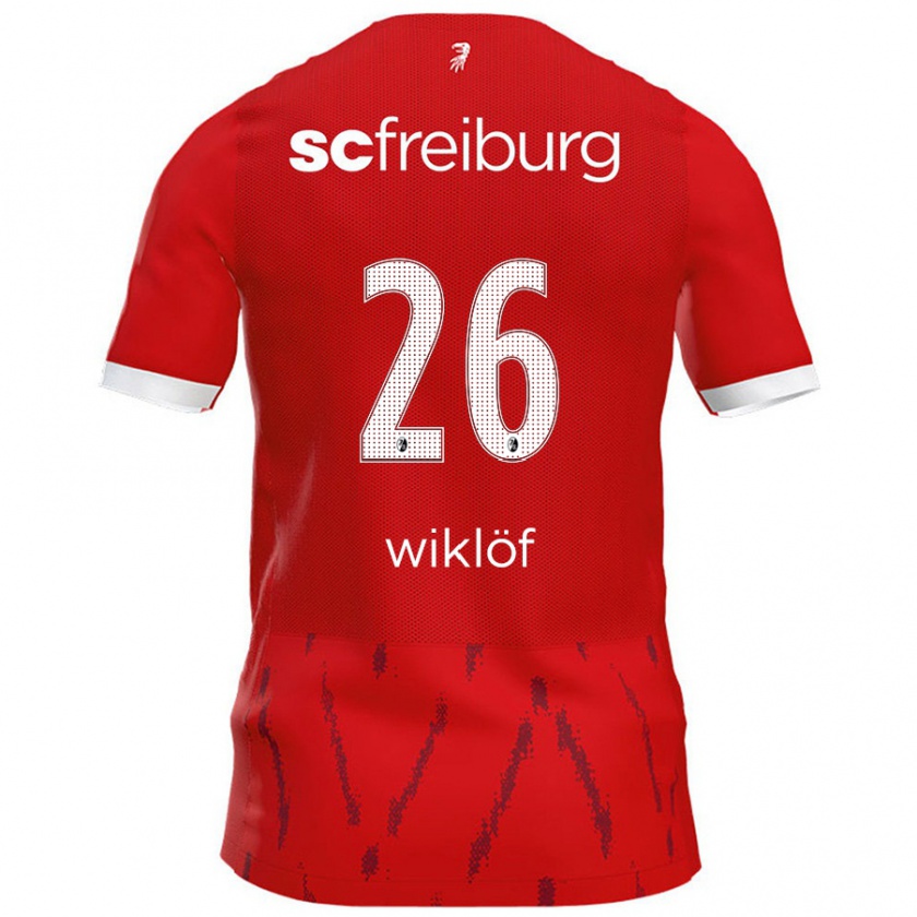 Kandiny Enfant Maillot Oscar Wiklöf #26 Rouge Tenues Domicile 2024/25 T-Shirt