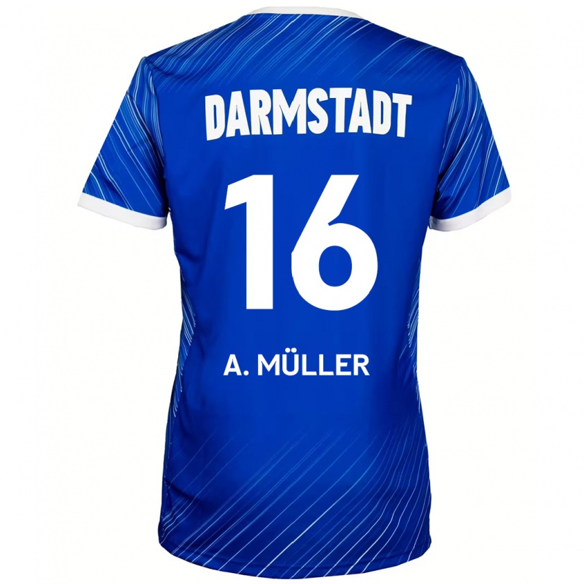 Kandiny Enfant Maillot Andreas Müller #16 Bleu Blanc Tenues Domicile 2024/25 T-Shirt