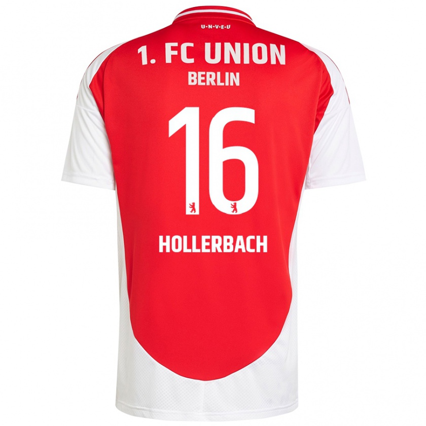 Kandiny Enfant Maillot Benedict Hollerbach #16 Rouge Blanc Tenues Domicile 2024/25 T-Shirt