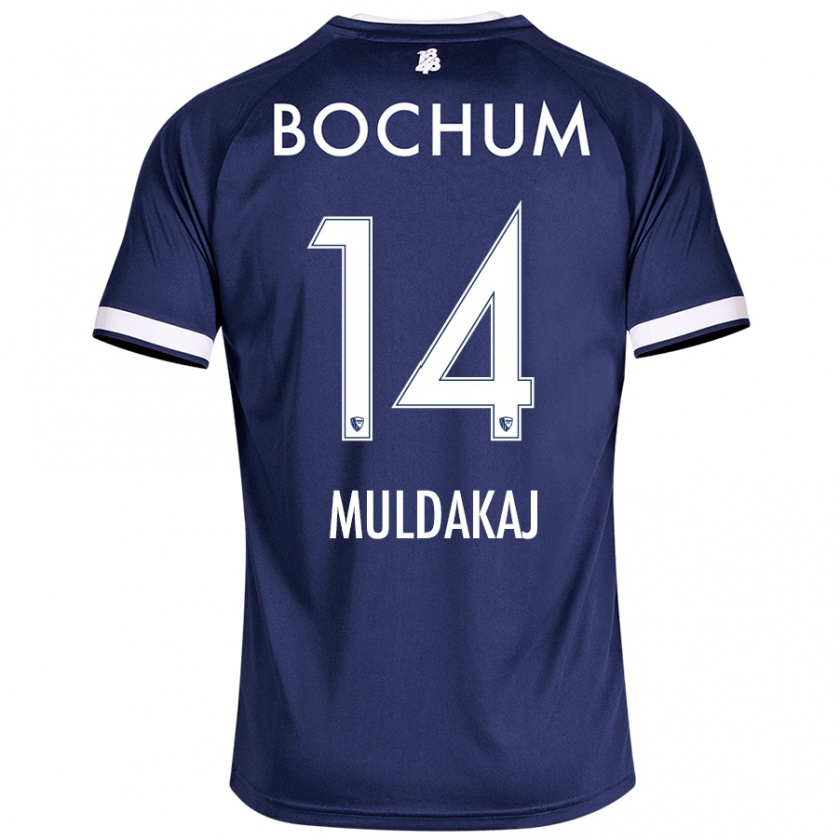 Kandiny Enfant Maillot Ardit Muldakaj #14 Bleu Foncé Tenues Domicile 2024/25 T-Shirt