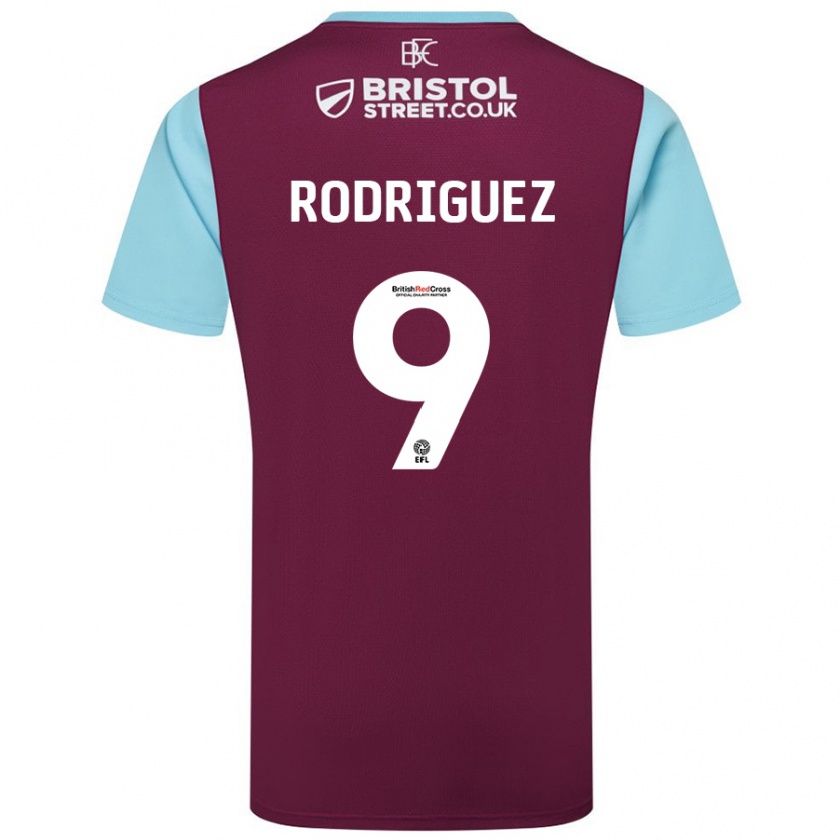 Kandiny Enfant Maillot Jay Rodríguez #9 Bordeaux Bleu Ciel Tenues Domicile 2024/25 T-Shirt