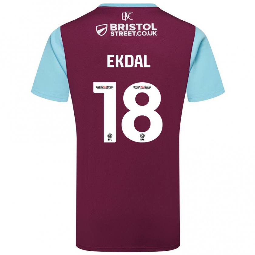 Kandiny Enfant Maillot Hjalmar Ekdal #18 Bordeaux Bleu Ciel Tenues Domicile 2024/25 T-Shirt