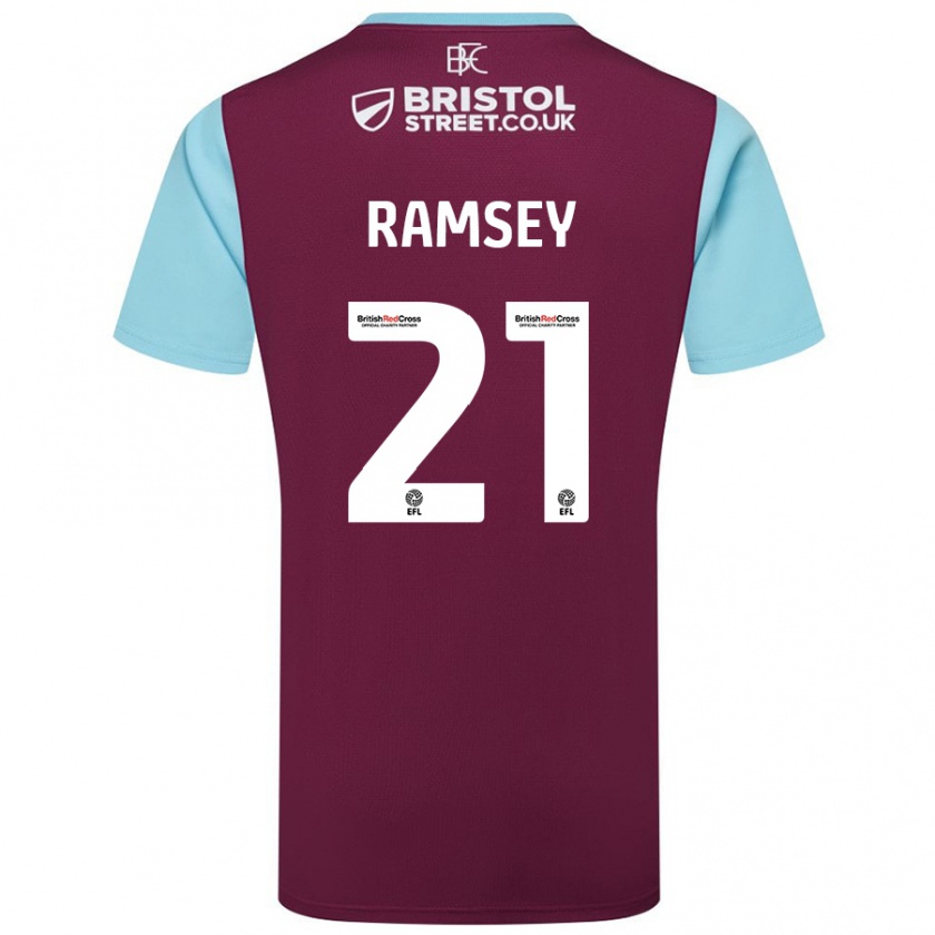 Kandiny Enfant Maillot Aaron Ramsey #21 Bordeaux Bleu Ciel Tenues Domicile 2024/25 T-Shirt