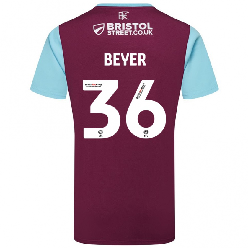 Kandiny Enfant Maillot Jordan Beyer #36 Bordeaux Bleu Ciel Tenues Domicile 2024/25 T-Shirt