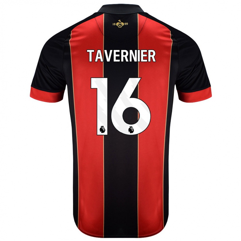 Kandiny Enfant Maillot Marcus Tavernier #16 Rouge Noir Tenues Domicile 2024/25 T-Shirt