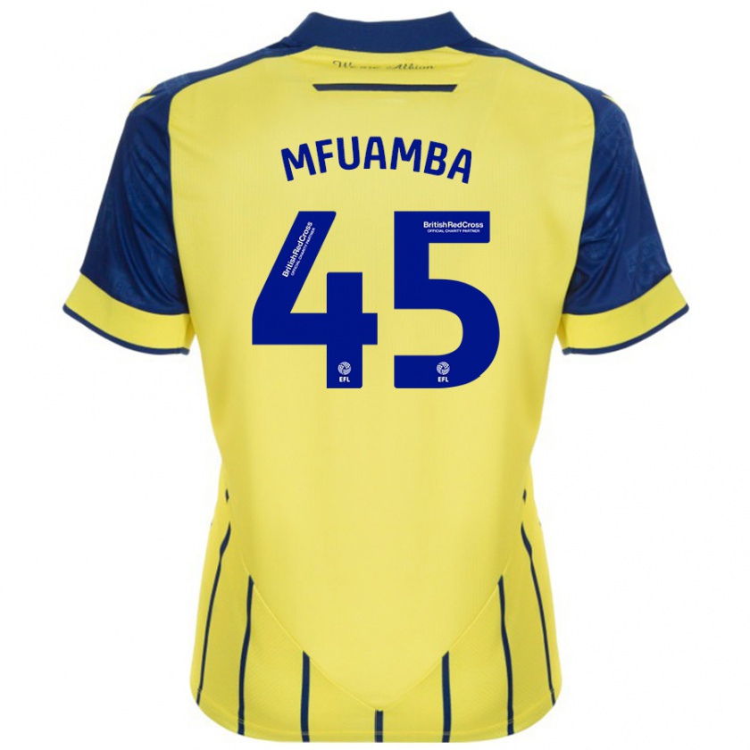 Kandiny Enfant Maillot Kevin Mfuamba #45 Jaune Bleu Tenues Extérieur 2024/25 T-Shirt