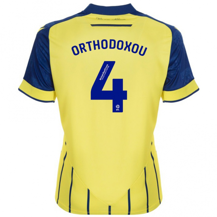 Kandiny Enfant Maillot Francesca Orthodoxou #4 Jaune Bleu Tenues Extérieur 2024/25 T-Shirt