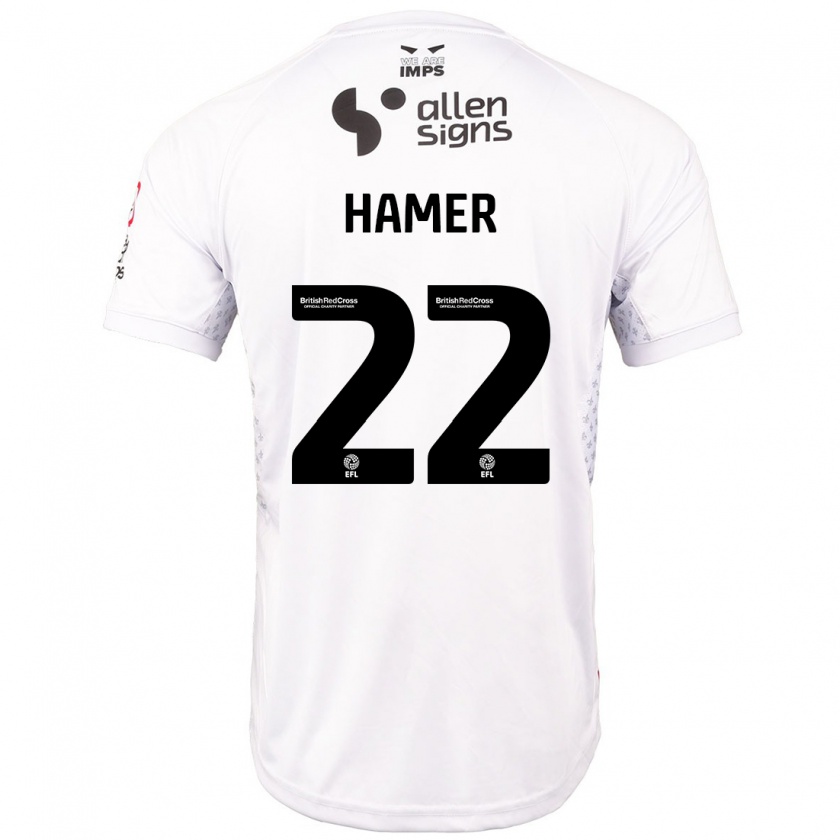 Kandiny Enfant Maillot Tom Hamer #22 Rouge Blanc Tenues Extérieur 2024/25 T-Shirt