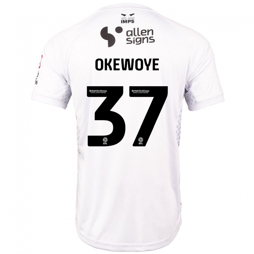 Kandiny Enfant Maillot Gbolahan Okewoye #37 Rouge Blanc Tenues Extérieur 2024/25 T-Shirt