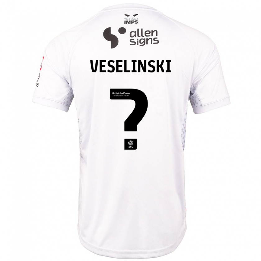 Kandiny Enfant Maillot Aleksandar Veselinski #0 Rouge Blanc Tenues Extérieur 2024/25 T-Shirt