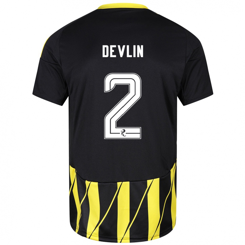 Kandiny Enfant Maillot Nicky Devlin #2 Noir Jaune Tenues Extérieur 2024/25 T-Shirt