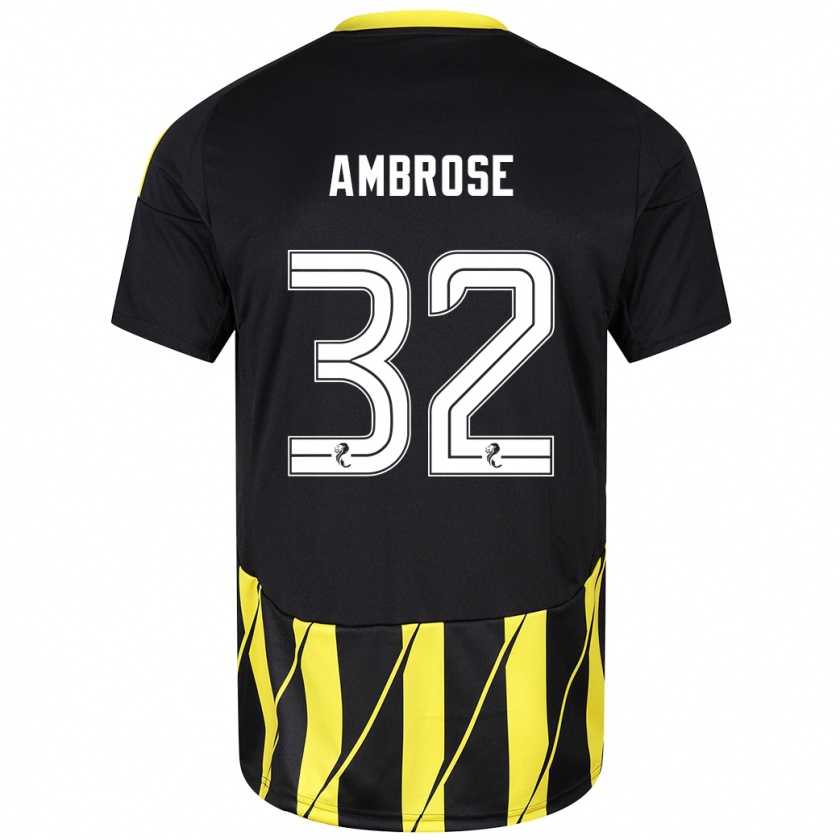 Kandiny Enfant Maillot Peter Ambrose #32 Noir Jaune Tenues Extérieur 2024/25 T-Shirt