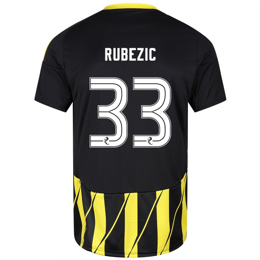 Kandiny Enfant Maillot Slobodan Rubezic #33 Noir Jaune Tenues Extérieur 2024/25 T-Shirt