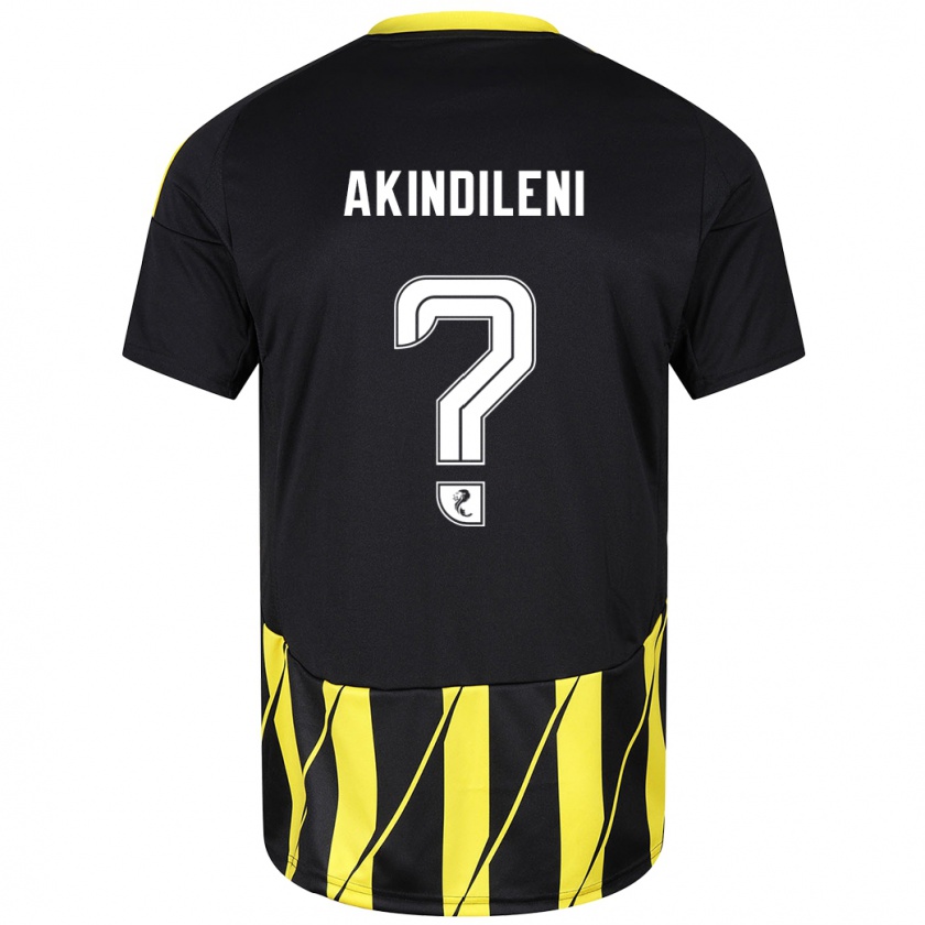 Kandiny Enfant Maillot Timothy Akindileni #0 Noir Jaune Tenues Extérieur 2024/25 T-Shirt