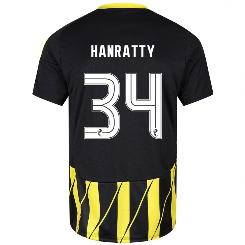 Kandiny Enfant Maillot Kevin Hanratty #34 Noir Jaune Tenues Extérieur 2024/25 T-Shirt