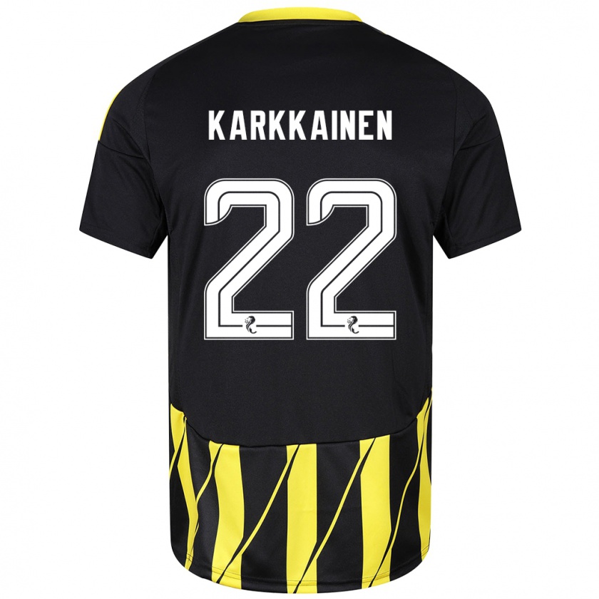 Kandiny Enfant Maillot Elena Kärkkäinen #22 Noir Jaune Tenues Extérieur 2024/25 T-Shirt